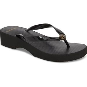 Tory Burch Logo Wedge FlipFlops-Size 8-Black NWOT